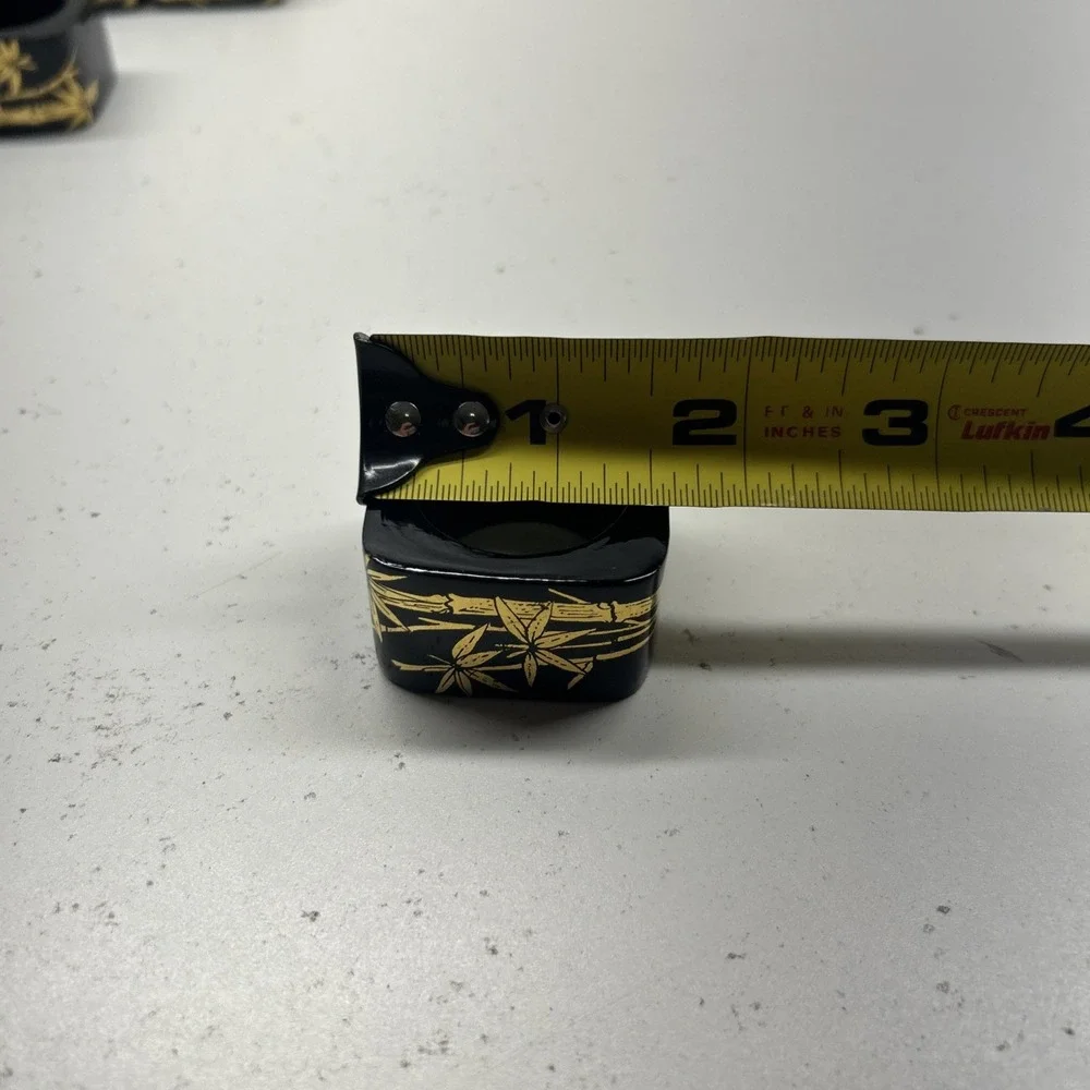 Vintage Black Lacquer Napkin Rings Set of 8 Gold Bamboo Asian Table Decor